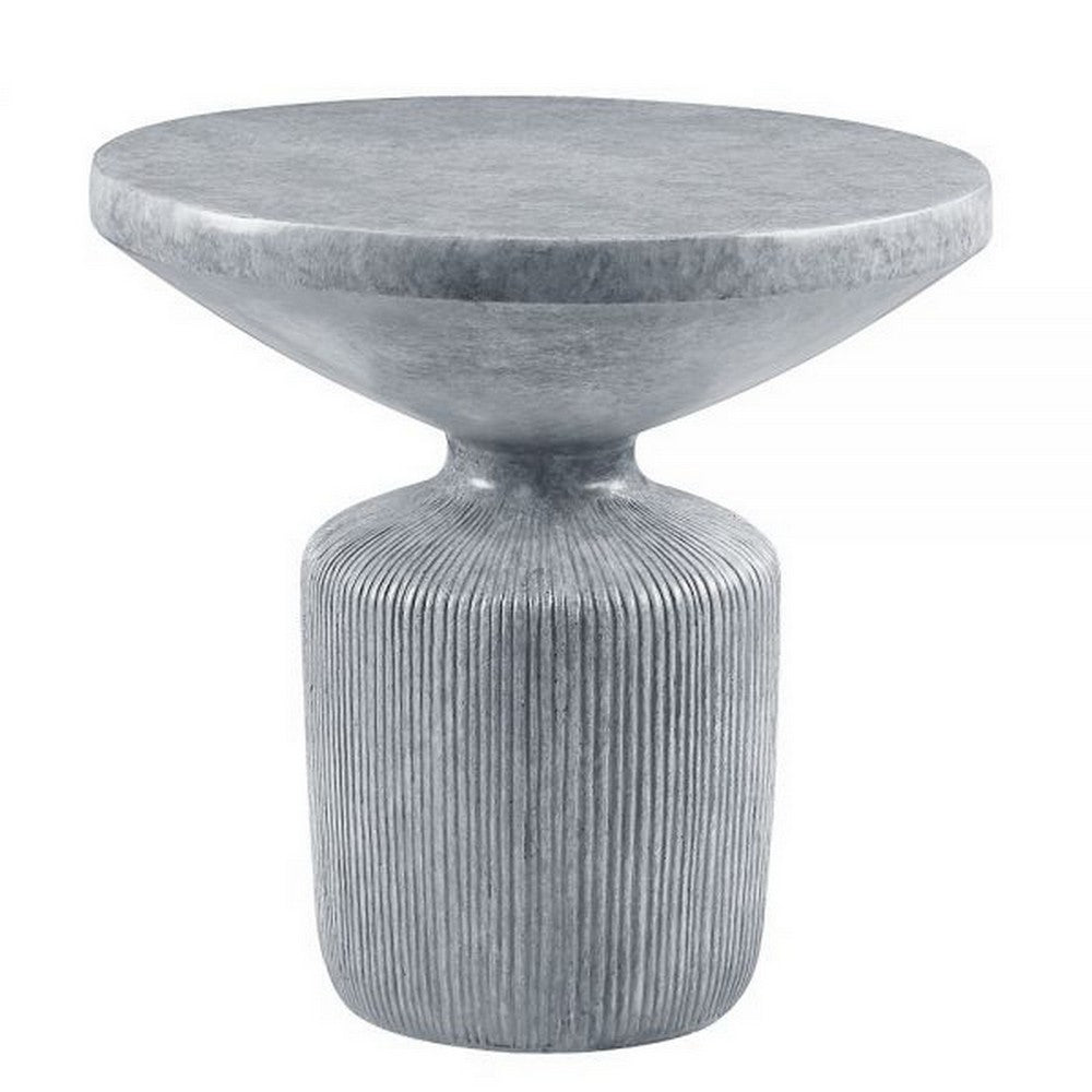 Lylie 30 Inch Side End Table, Round Naturalistic Design, Gray Cement