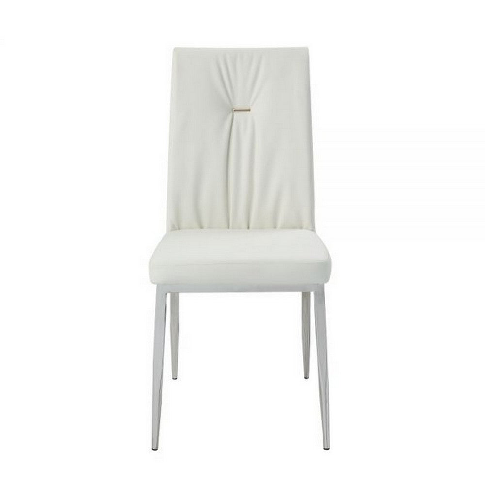 Kami 22 Inch Dining Chair, Set of 2, Tufted Backrest, Beige and Chrome
