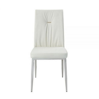 Kami 22 Inch Dining Chair, Set of 2, Tufted Backrest, Beige and Chrome