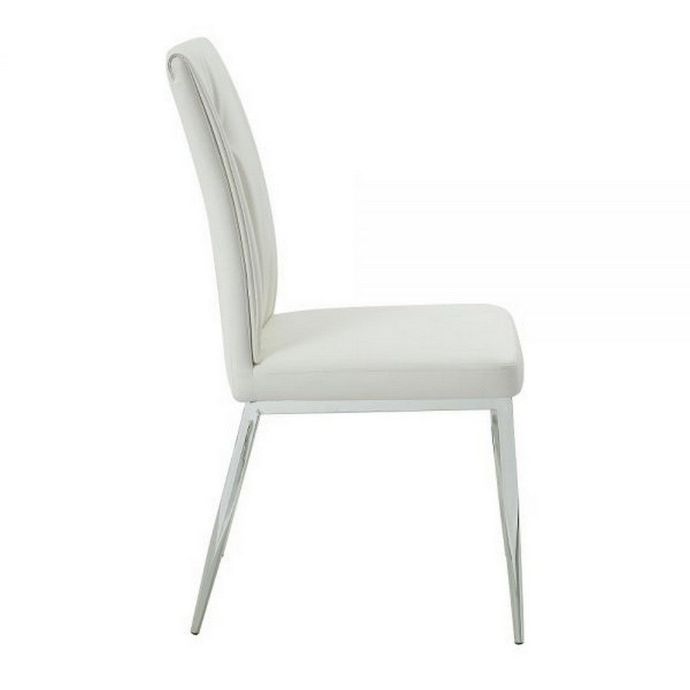 Kami 22 Inch Dining Chair, Set of 2, Tufted Backrest, Beige and Chrome