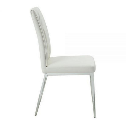 Kami 22 Inch Dining Chair, Set of 2, Tufted Backrest, Beige and Chrome