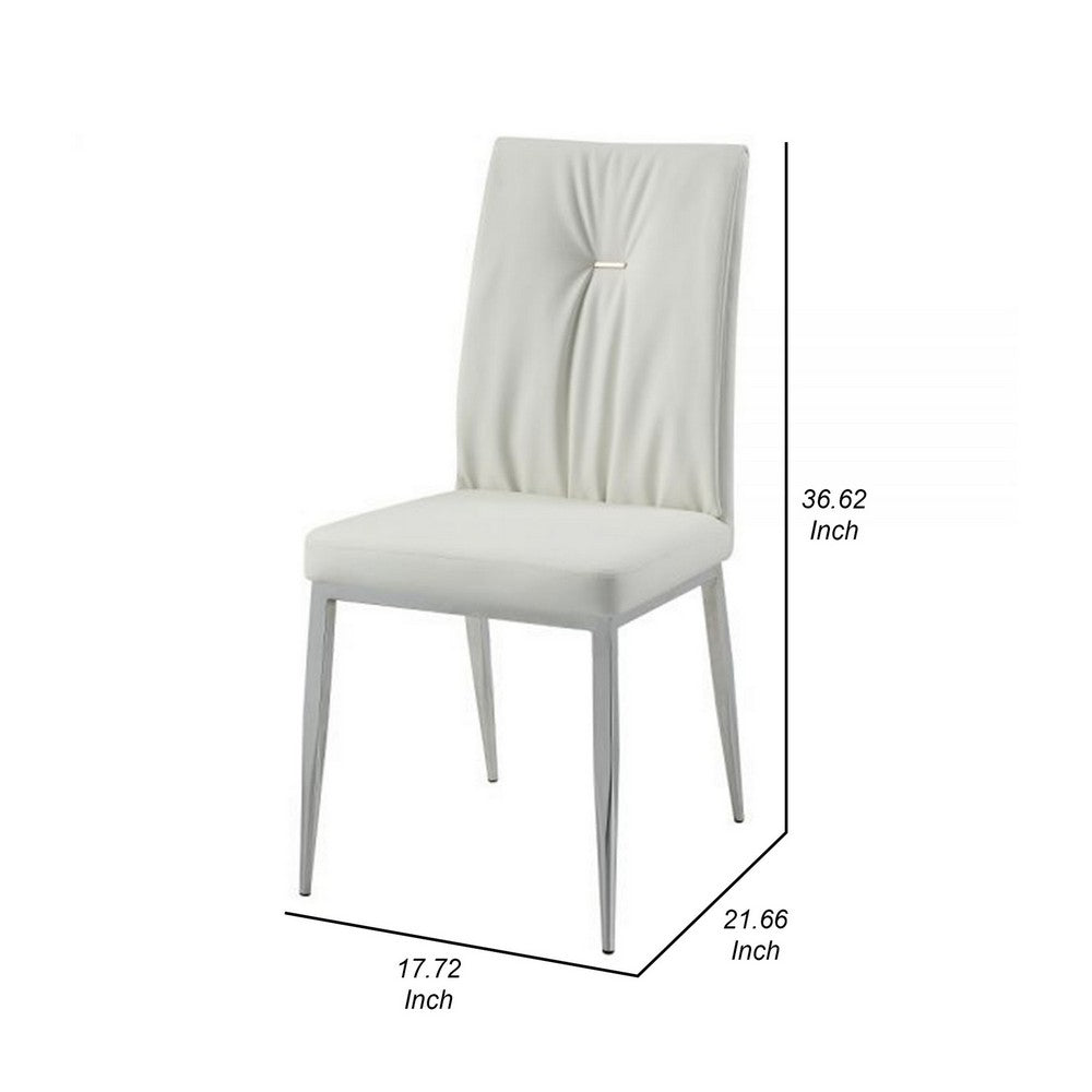 Kami 22 Inch Dining Chair, Set of 2, Tufted Backrest, Beige and Chrome