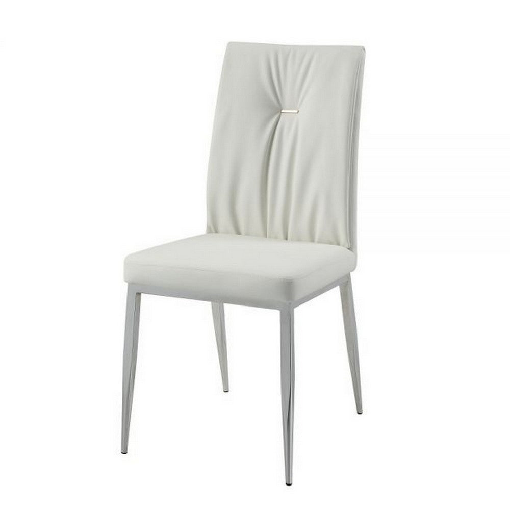 Kami 22 Inch Dining Chair, Set of 2, Tufted Backrest, Beige and Chrome