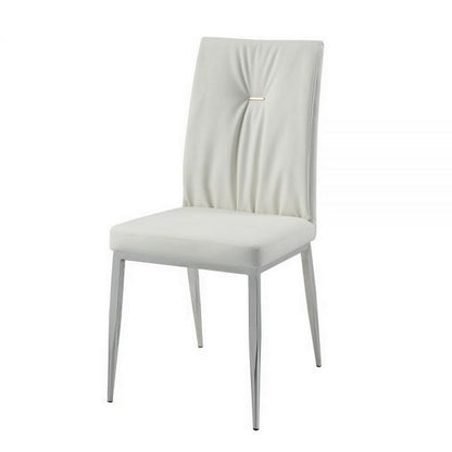 Kami 22 Inch Dining Chair, Set of 2, Tufted Backrest, Beige and Chrome