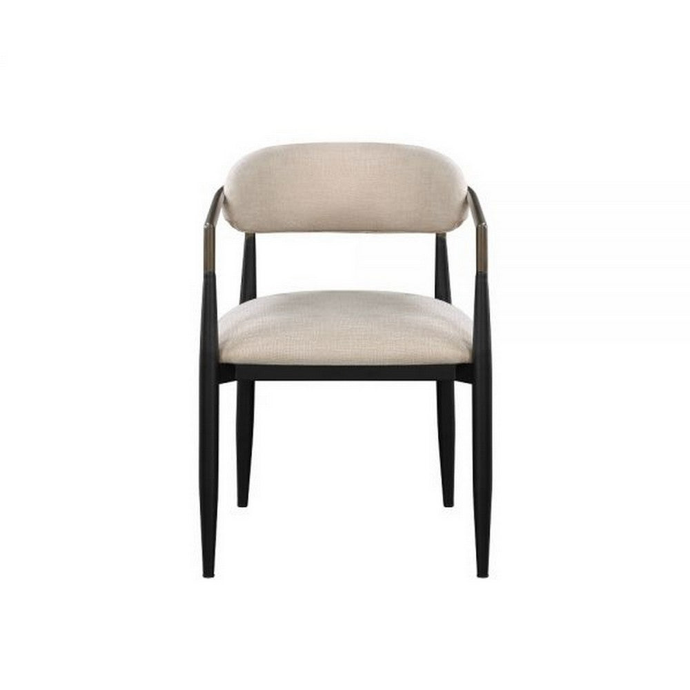 Jerry 23 Inch Dining Chair, Set of 2, Fabric Upholstered, Beige and Black