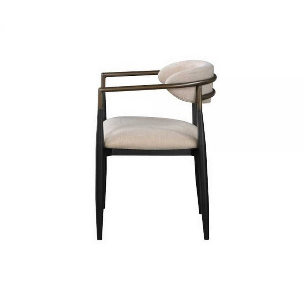 Jerry 23 Inch Dining Chair, Set of 2, Fabric Upholstered, Beige and Black