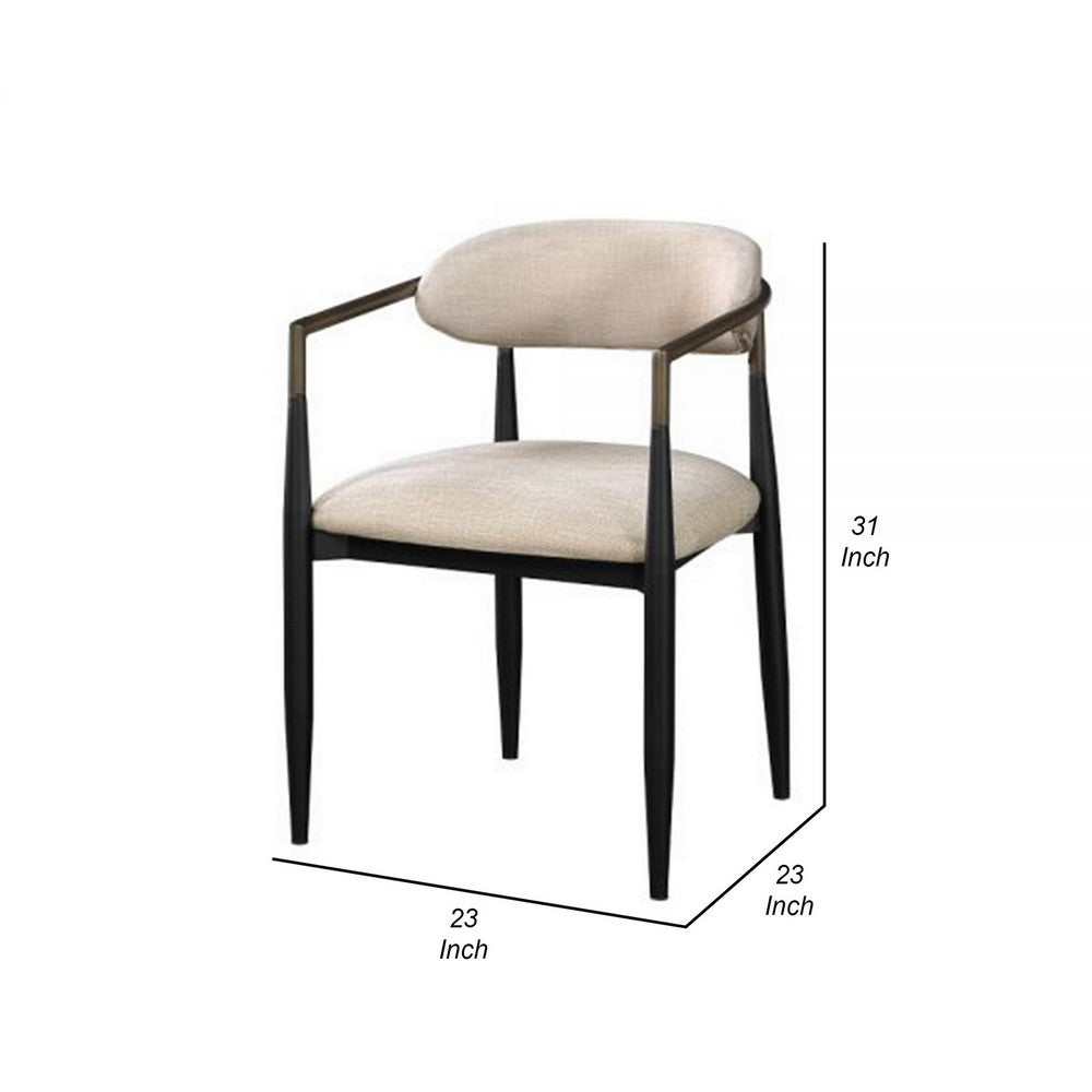 Jerry 23 Inch Dining Chair, Set of 2, Fabric Upholstered, Beige and Black