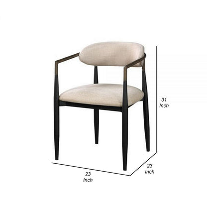Jerry 23 Inch Dining Chair, Set of 2, Fabric Upholstered, Beige and Black