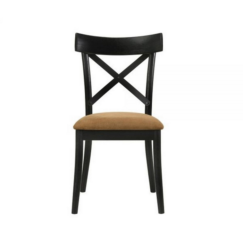 Hilly 21 Inch Dining Chair, Set of 2, Crossbuck Backrest, Brown and Black