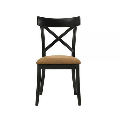Hilly 21 Inch Dining Chair, Set of 2, Crossbuck Backrest, Brown and Black