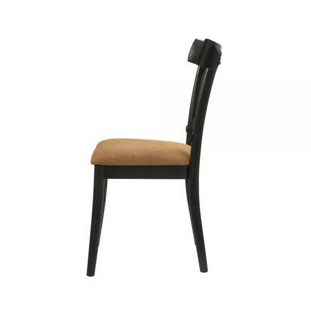 Hilly 21 Inch Dining Chair, Set of 2, Crossbuck Backrest, Brown and Black
