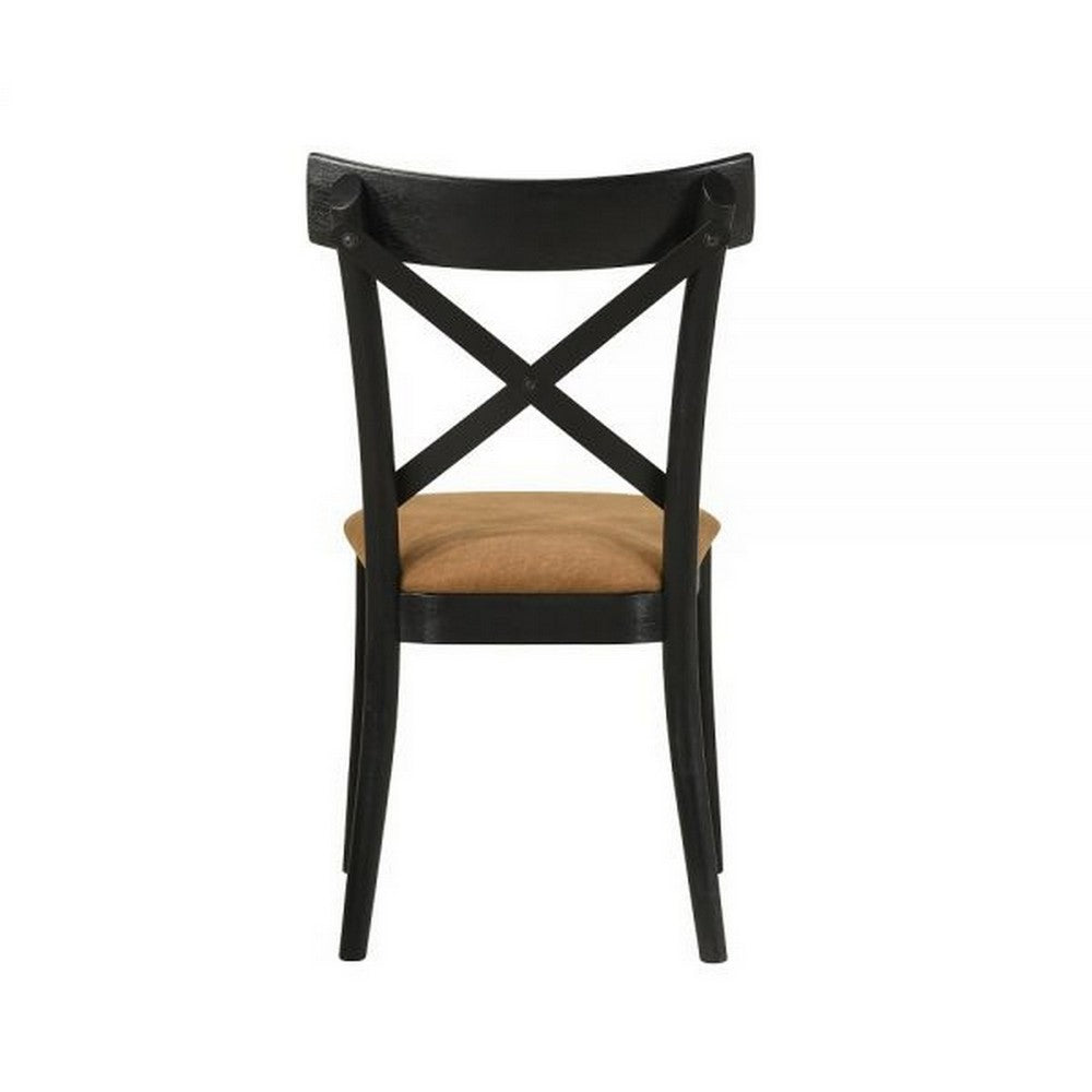 Hilly 21 Inch Dining Chair, Set of 2, Crossbuck Backrest, Brown and Black