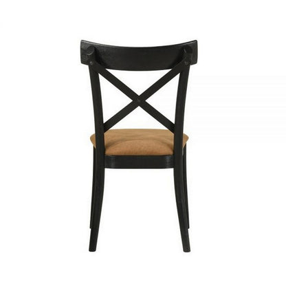 Hilly 21 Inch Dining Chair, Set of 2, Crossbuck Backrest, Brown and Black
