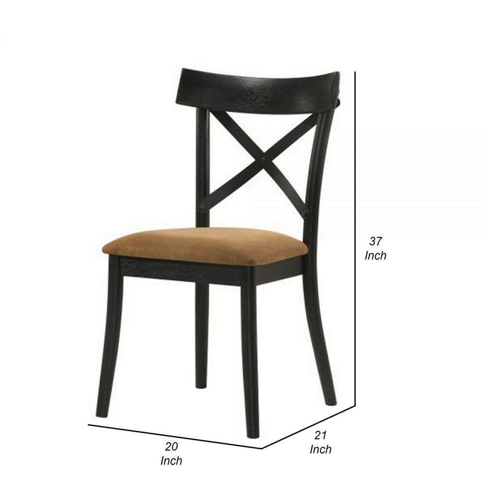 Hilly 21 Inch Dining Chair, Set of 2, Crossbuck Backrest, Brown and Black