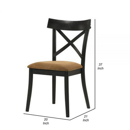 Hilly 21 Inch Dining Chair, Set of 2, Crossbuck Backrest, Brown and Black