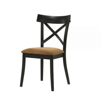 Hilly 21 Inch Dining Chair, Set of 2, Crossbuck Backrest, Brown and Black