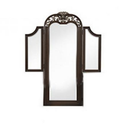 Liana 64 Inch Vanity Table Mirror, 3 Panels, Crown Carvings and Scrollwork