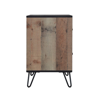 Lala 25 Inch Nightstand, 2 Drawers, Black Handles, Rustic Brown Wood Finish