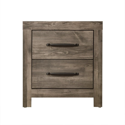 Ent 24 Inch Nightstand, 2 Drawers with Black Handles, Greige Brown Finish
