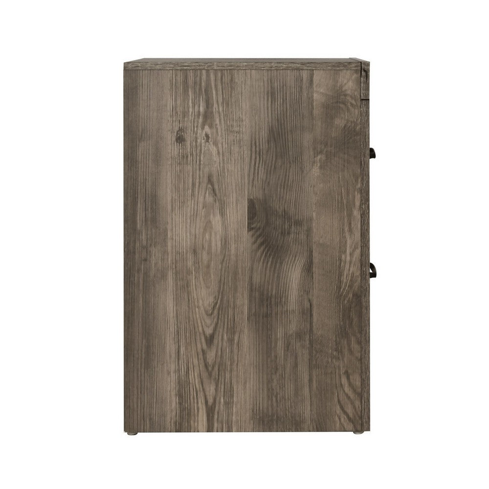 Ent 24 Inch Nightstand, 2 Drawers with Black Handles, Greige Brown Finish
