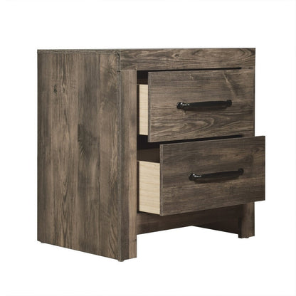 Ent 24 Inch Nightstand, 2 Drawers with Black Handles, Greige Brown Finish