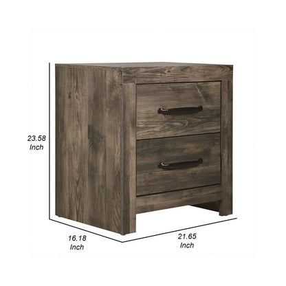 Ent 24 Inch Nightstand, 2 Drawers with Black Handles, Greige Brown Finish