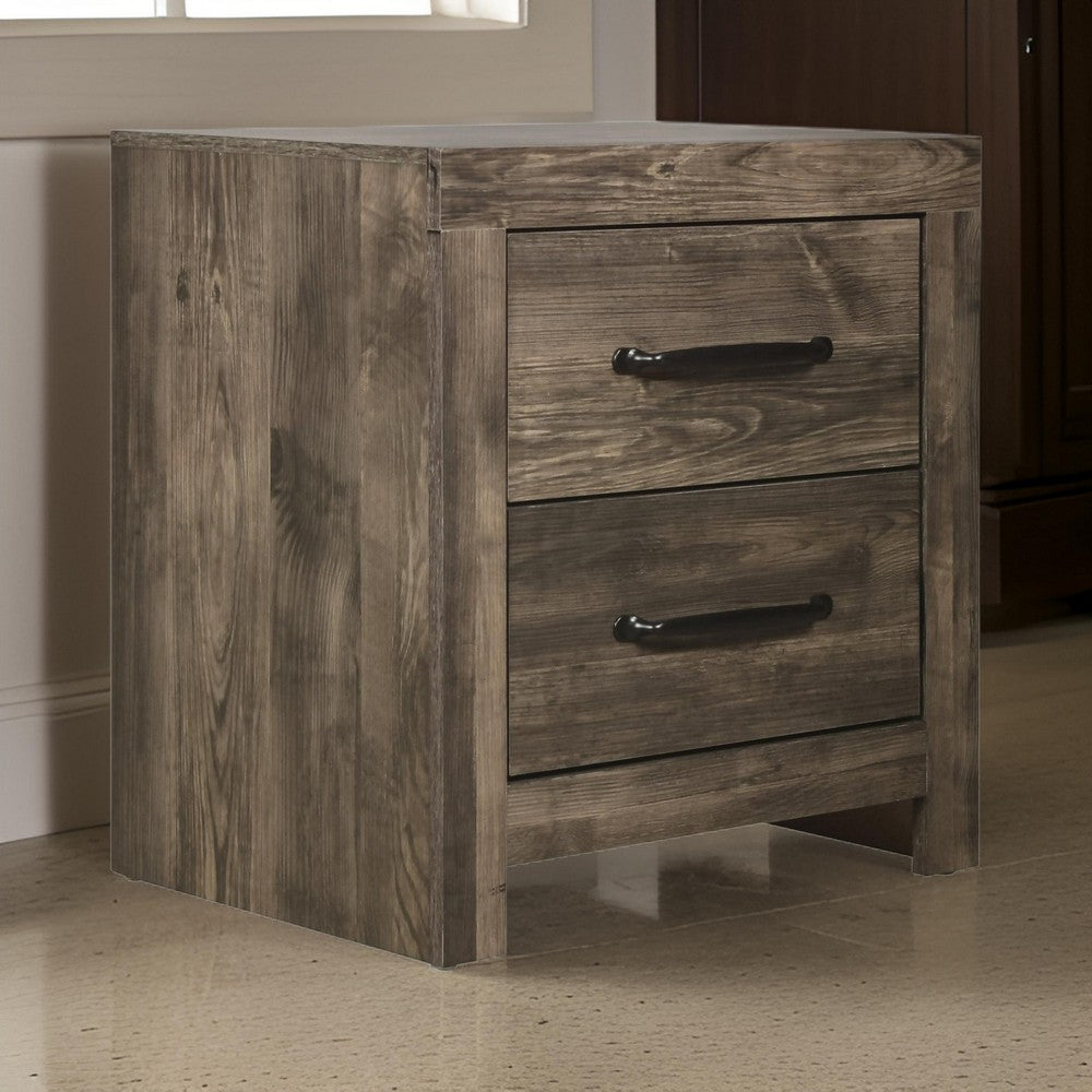 Ent 24 Inch Nightstand, 2 Drawers with Black Handles, Greige Brown Finish