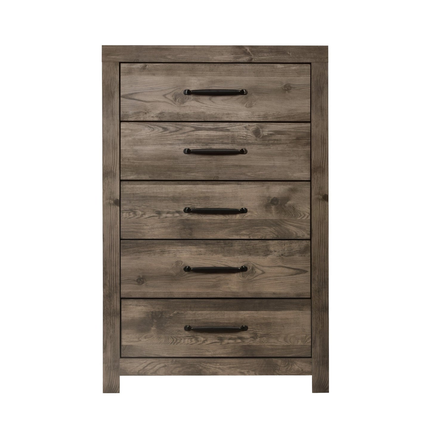 Ent 49 Inch Tall Dresser Chest, 5 Drawers with Black Handles, Greige Brown