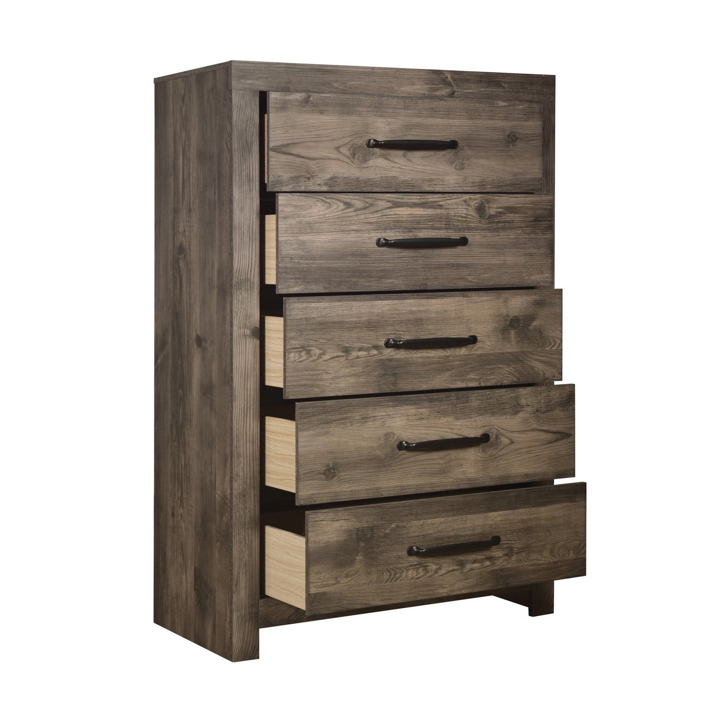 Ent 49 Inch Tall Dresser Chest, 5 Drawers with Black Handles, Greige Brown