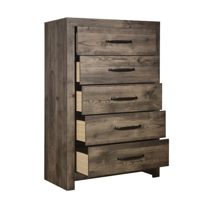 Ent 49 Inch Tall Dresser Chest, 5 Drawers with Black Handles, Greige Brown