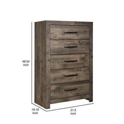 Ent 49 Inch Tall Dresser Chest, 5 Drawers with Black Handles, Greige Brown