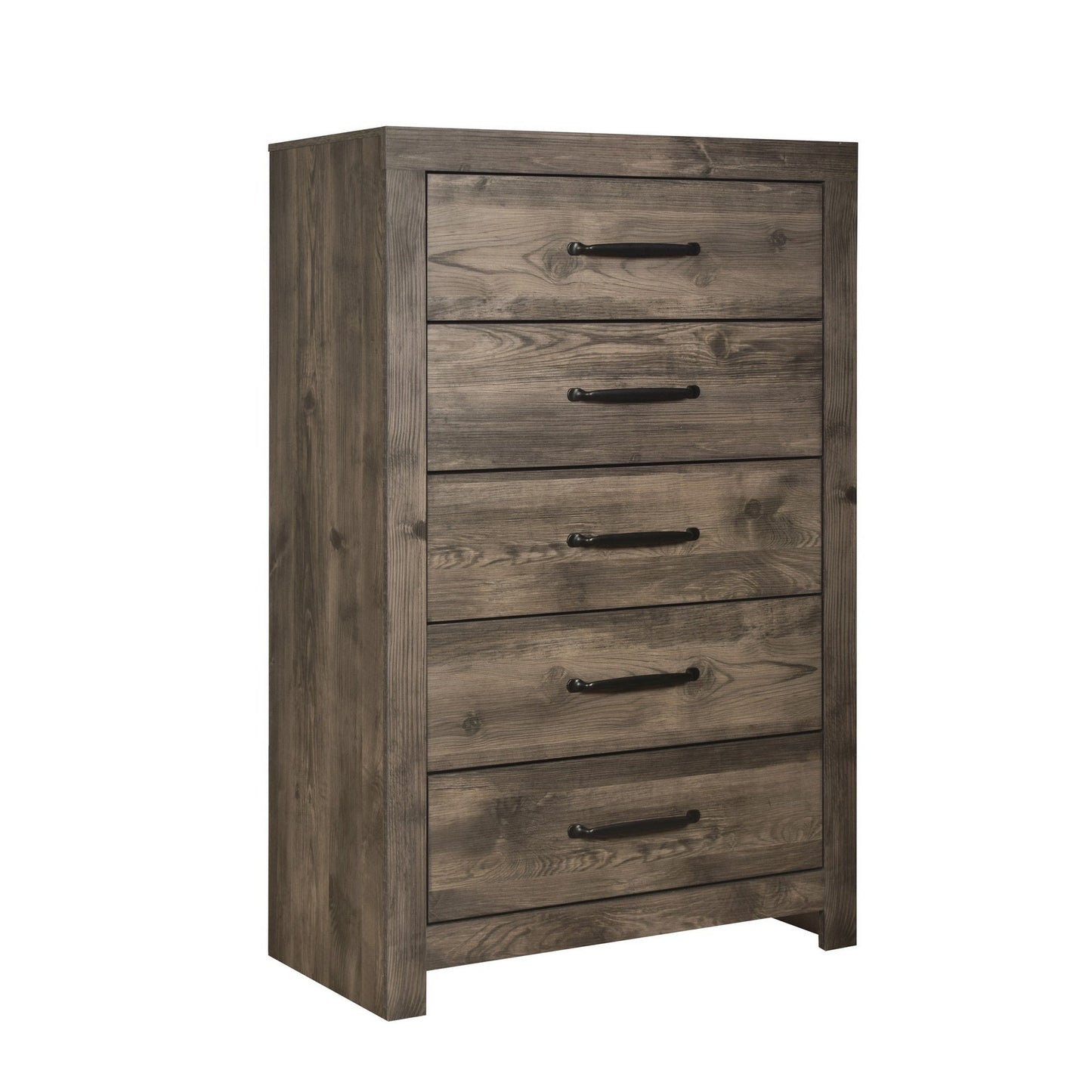 Ent 49 Inch Tall Dresser Chest, 5 Drawers with Black Handles, Greige Brown