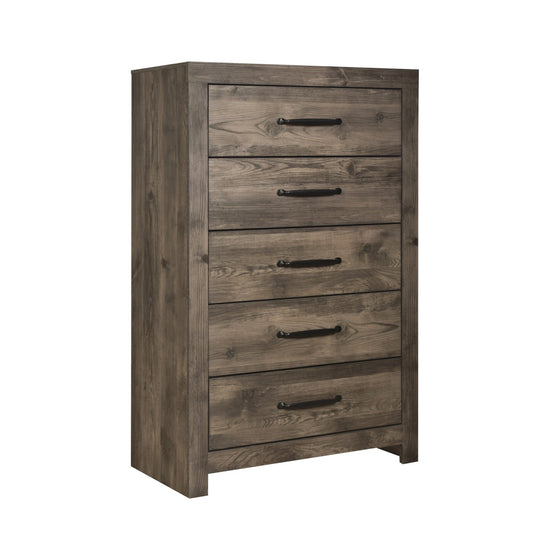 Ent 49 Inch Tall Dresser Chest, 5 Drawers with Black Handles, Greige Brown