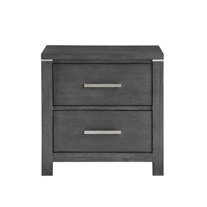 Tal 27 Inch Nightstand, 2 Drawers with Chrome Handles, Charcoal Gray Finish