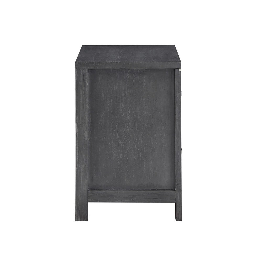 Tal 27 Inch Nightstand, 2 Drawers with Chrome Handles, Charcoal Gray Finish
