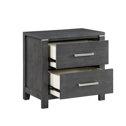 Tal 27 Inch Nightstand, 2 Drawers with Chrome Handles, Charcoal Gray Finish