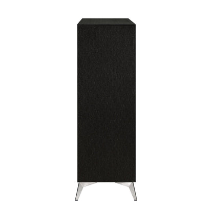 Sami 49 Inch Tall Dresser, 5 Drawers, Mirror Trim, Embossed Texture, Black