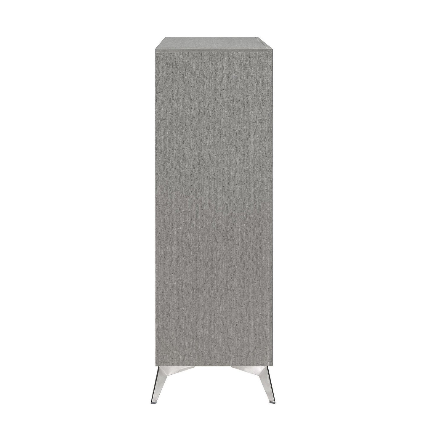 Sami 49 Inch Tall Dresser, 5 Drawers, Mirror Trim, Embossed Texture, Gray