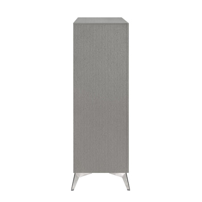 Sami 49 Inch Tall Dresser, 5 Drawers, Mirror Trim, Embossed Texture, Gray