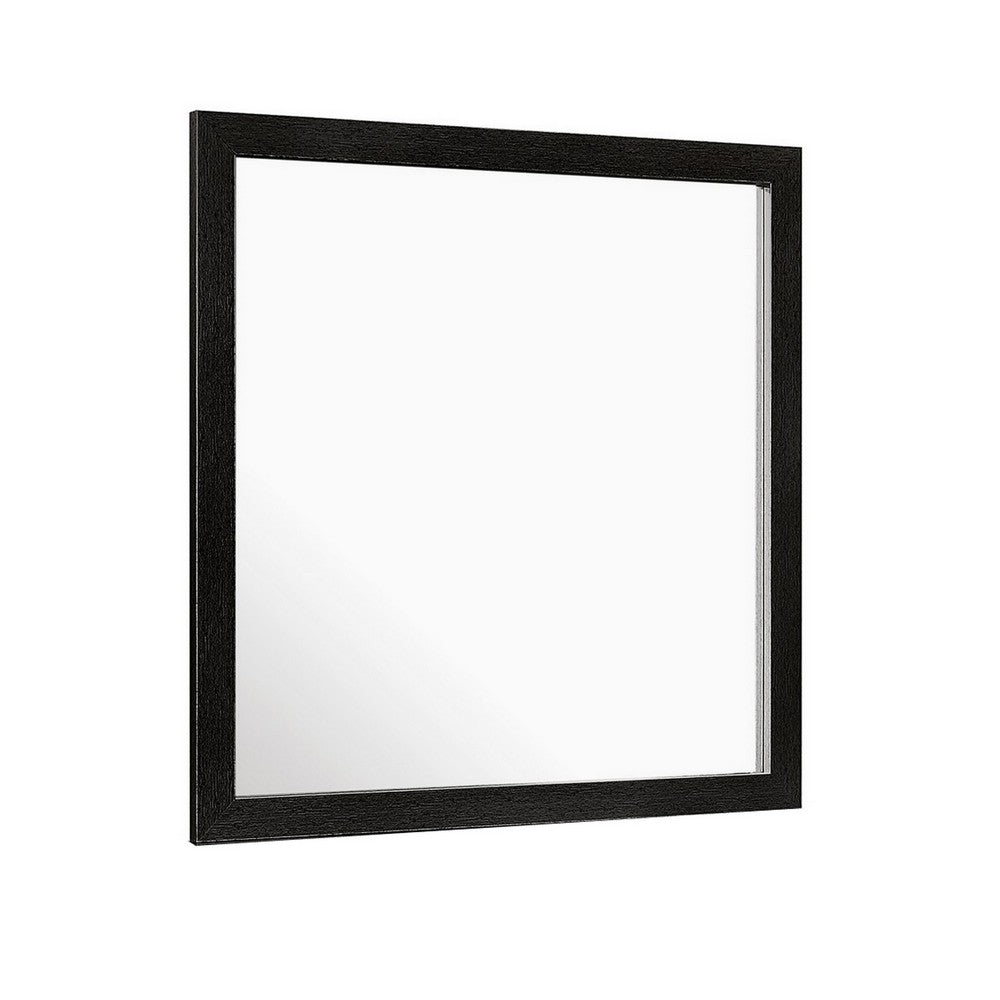 Sami 40 x 40 Dresser Mirror, Embossed Texture, Modern Style, Black Wood