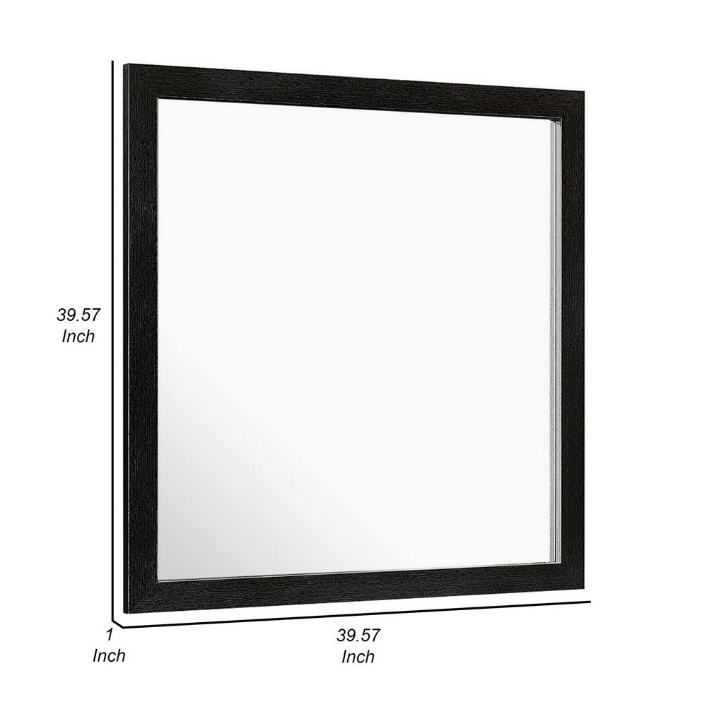 Sami 40 x 40 Dresser Mirror, Embossed Texture, Modern Style, Black Wood
