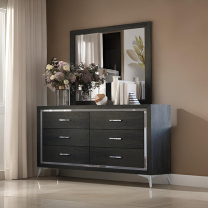 Sami 40 x 40 Dresser Mirror, Embossed Texture, Modern Style, Black Wood