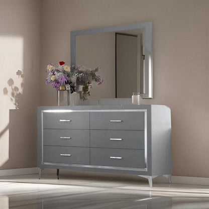 Sami 40 x 40 Dresser Mirror, Embossed Texture, Modern Style, Gray Wood
