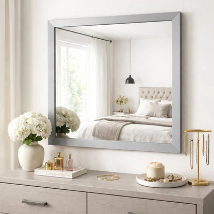 Ent 40 x 40 Dresser Mirror, Tempered Glass, Rectangular Frame, Greige