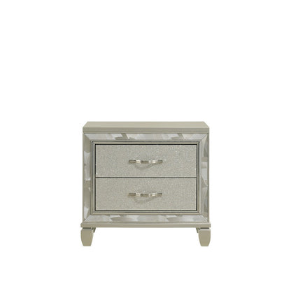 Bet 28 Inch Nightstand, 2 Rhinestone Inlaid Drawers, Chrome Handles, Silver