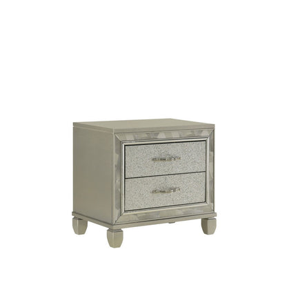 Bet 28 Inch Nightstand, 2 Rhinestone Inlaid Drawers, Chrome Handles, Silver