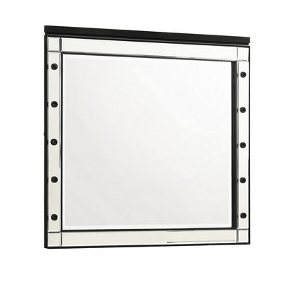 Lee 37 x 40 Vanity Mirror, 10 Light Bulb Sockets, Modern Black Wood Frame