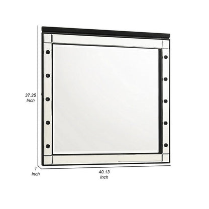 Lee 37 x 40 Vanity Mirror, 10 Light Bulb Sockets, Modern Black Wood Frame