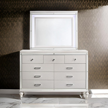 Lee 38 x 50 Dresser Mirror, Modern LED Light Trim, White Hardwood Frame