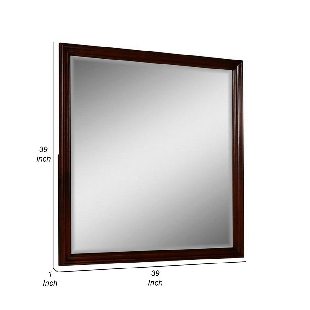 Umi 39 x 39 Dresser Mirror, Molded Design Solid Wood Cherry Square Frame